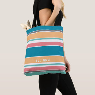 Personalized Beachy Summer Colours Art Stripes Tote Bag