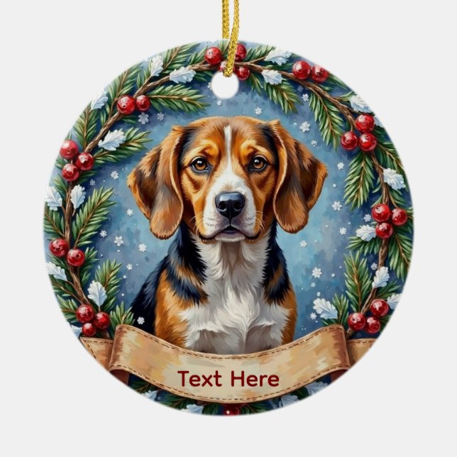 Personalized Beagle Christmas Ceramic Ornament (Front)