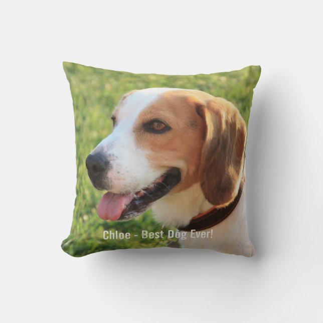 Personalized Beagle Dog Photo and Dog Name Throw Pillow (Front)