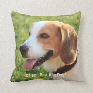 Personalized Beagle Dog Photo and Dog Name Throw Pillow