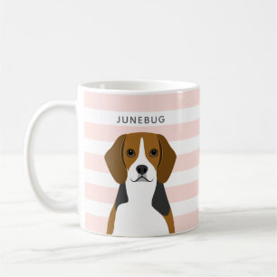Personalized Beagle Dog Pink Stripe Coffee Mug