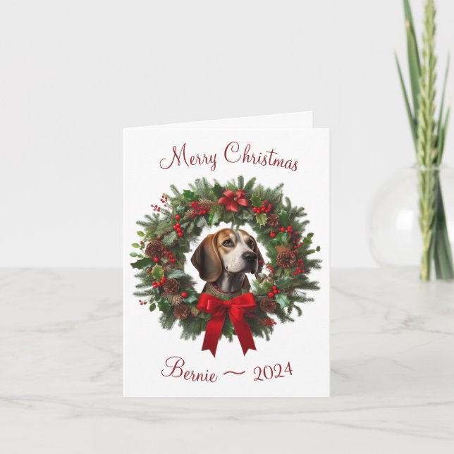 Personalized Beagle Merry Christmas Greeting Card (Front)