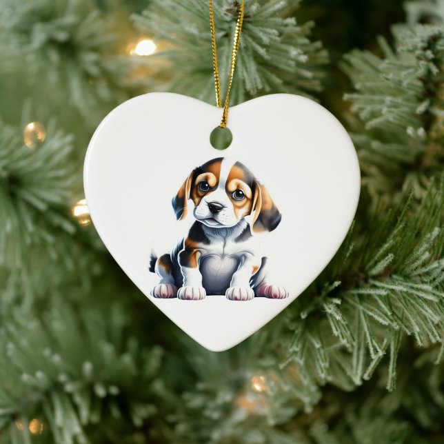 Personalized Beagle Puppy Ceramic Ornament (Tree)