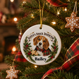 Personalized Beagle Santa’s Snack Inspector Ceramic Ornament