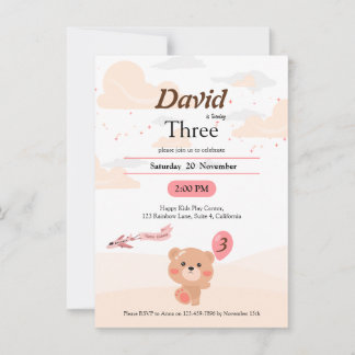 Personalized Bear Birthday Invitation for Kids