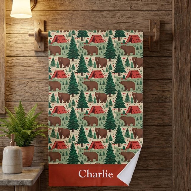 Personalized Bear Camping Kids Beach Towel (Creator Uploaded)