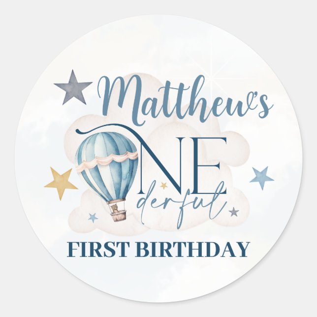Personalized Bear in a Balloon Round Stickers (Front)