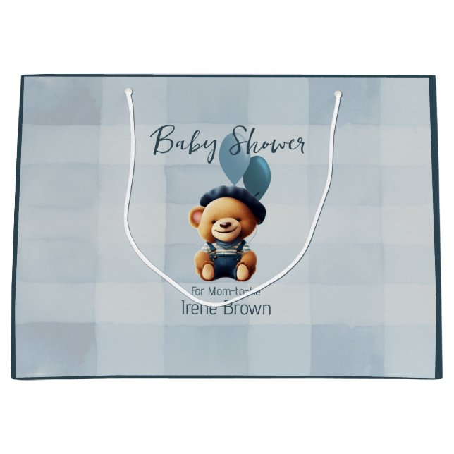 Personalized Bear Jean Baby Shower Gift Bag (Front)