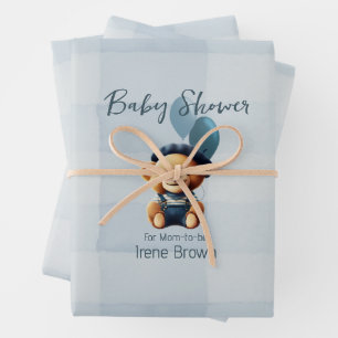 Personalized Bear Jean Baby Shower Gift Wrapping Paper Sheet