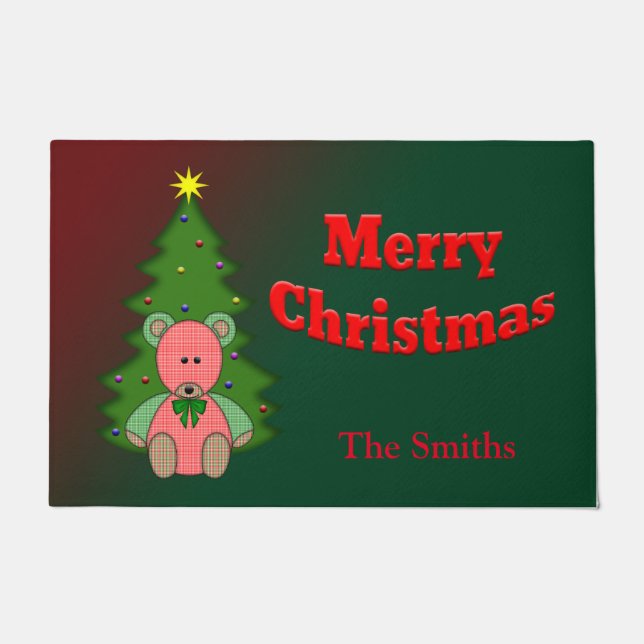 Personalized Bear n Tree Merry Christmas Doormat (Front)