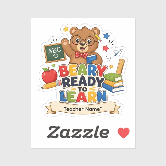 Personalized Bear Teacher Sticker | Beary Ready To (Sheet)