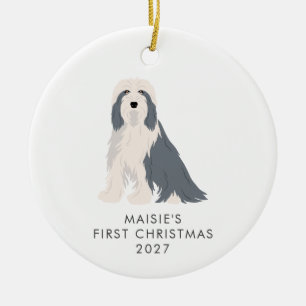 Personalized Bearded Collie Dog First Christmas Ceramic Ornament
