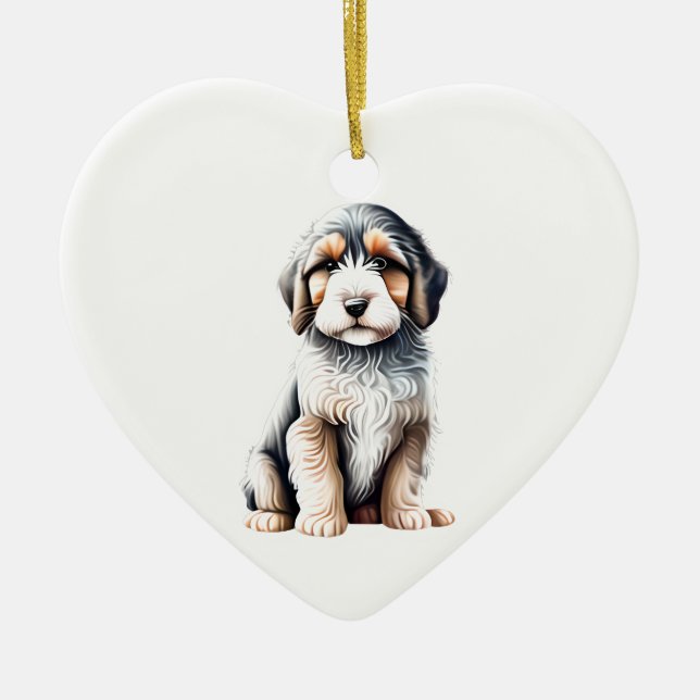 Personalized Bearded Collie Puppy Ceramic Ornament (Front)