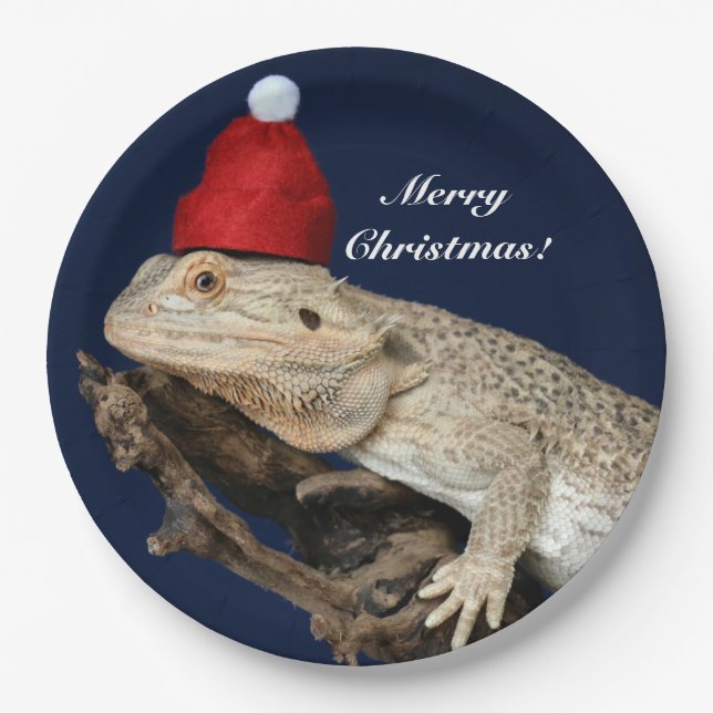 Personalized Bearded Dragon Lizard - Santa Hat Paper Plate (Front)