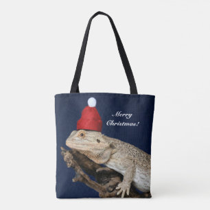 Personalized Bearded Dragon Lizard - Santa Hat Tote Bag