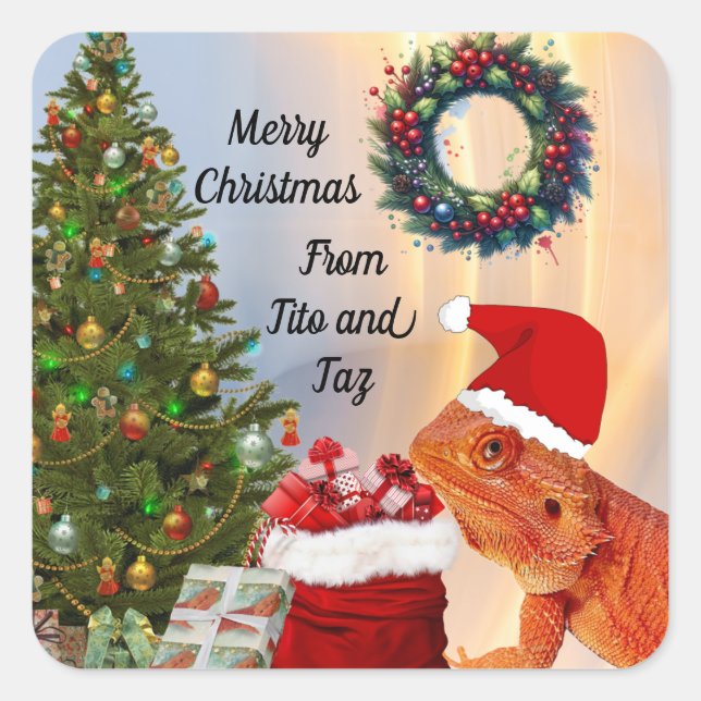 Personalized Beardie-Claus Christmas Stickers (Front)