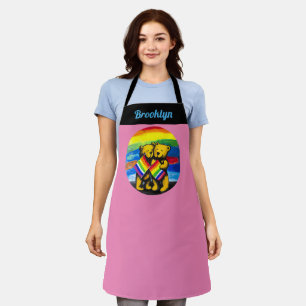 Personalized Bears Love Couple LGBT Rainbow Flag Apron