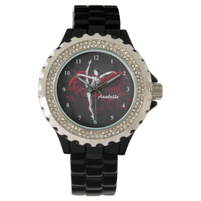 Personalized Beautiful Ballerina and Roses Ballet Watch (Front)