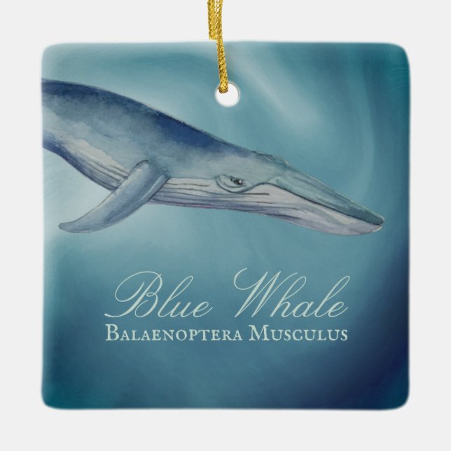 Personalized Beautiful Blue Whale Christmas Ceramic Ornament (Front)