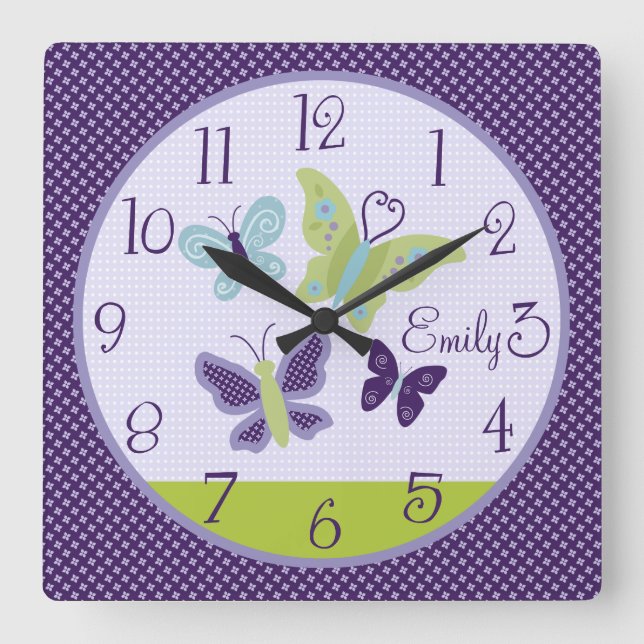 Personalized Beautiful Butterflies Nursery Clock (Front)
