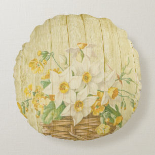 Personalized beautiful colorful daffodils round pillow