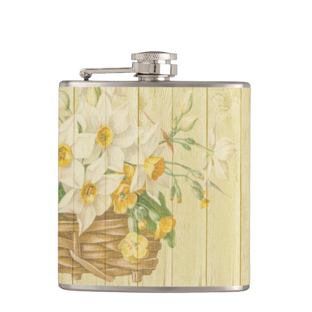 Personalized beautiful colourful daffodils hip flask (Front)