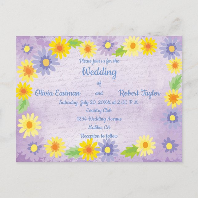 Personalized beautiful colourful daisies wedding postcard (Front)