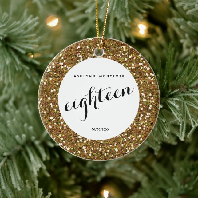 Personalized Beautiful Gold Glitter Eighteen Ceramic Ornament (Tree)