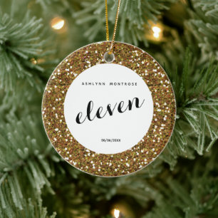 Personalized Beautiful Gold Glitter Eleven Ceramic Ornament