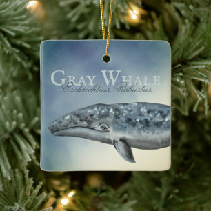 Personalized Beautiful Grey Whale Christmas Ceramic Ornament