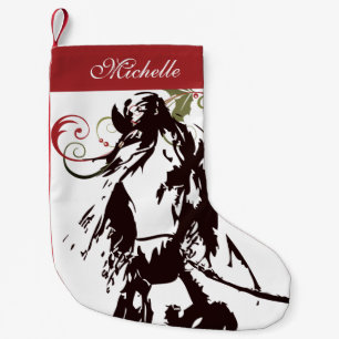 Personalized Beautiful Horse and Holly Holiday Small Christmas Stocking