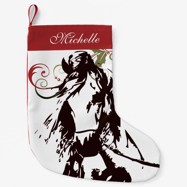 Personalized Beautiful Horse and Holly Holiday Small Christmas Stocking (Front)