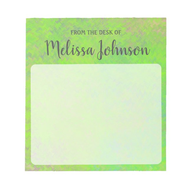 Personalized Beautiful Lime Green Marbled Art Notepad (Front)