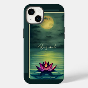 Personalized Beautiful Lotus Flower and Full Moon Case-Mate iPhone 14 Case