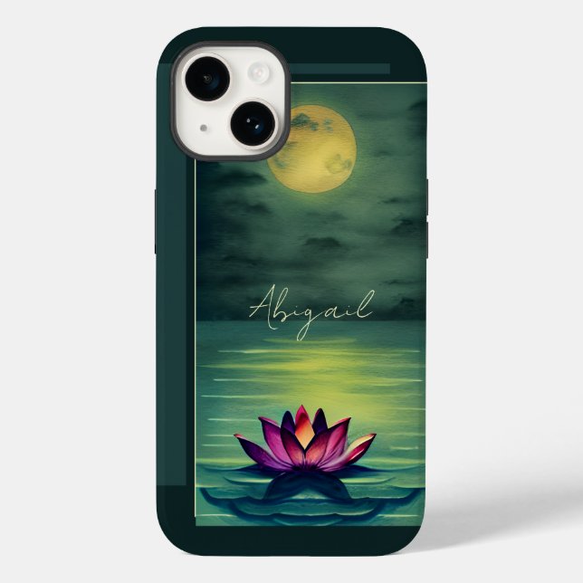 Personalized Beautiful Lotus Flower and Full Moon Case-Mate iPhone Case (Back)