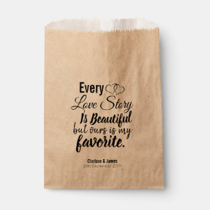 Personalized Beautiful Love Story Wedding Treat Favour Bag