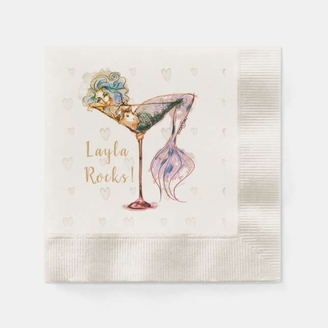 Personalized Beautiful Mermaid Martini Napkin (Front)