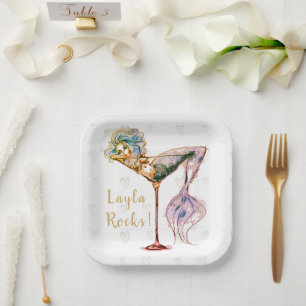 Personalized Beautiful Mermaid Martini Paper Plate