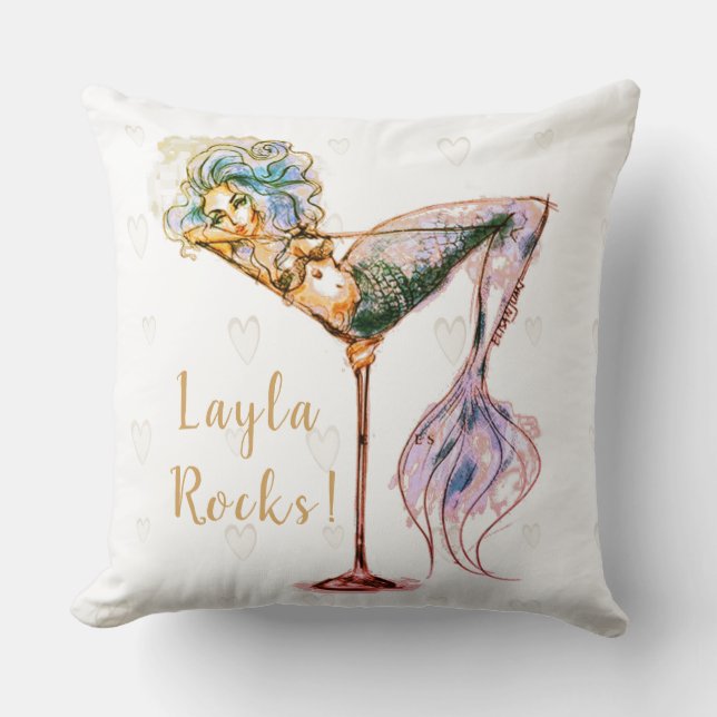 Personalized Beautiful Mermaid Throw Pillow (Front)