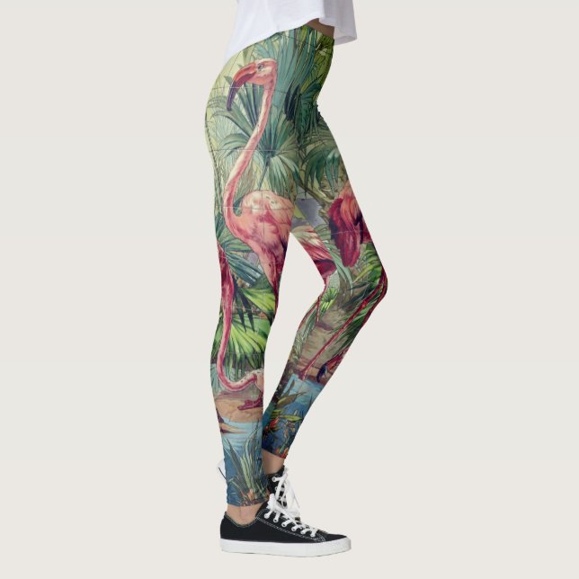 Personalized Beautiful Pink Flamingo Mural Leggings (Right)