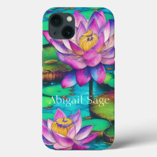 Personalized Beautiful Pink Lotus Flower Scene iPhone 13 Case