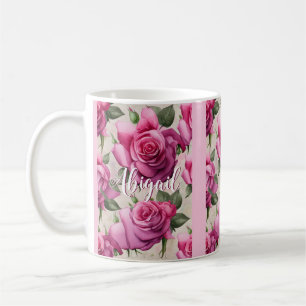 Personalized Beautiful Pink Roses Floral Flowers Coffee Mug