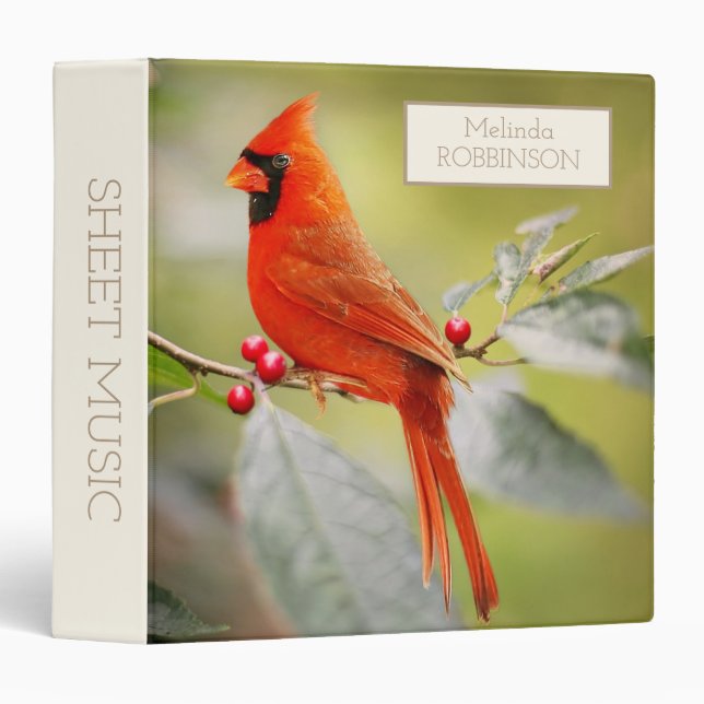 Personalized Beautiful Red Cardinal Sheet Music Binder (Front/Spine)