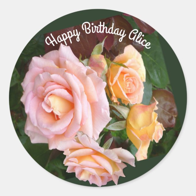 Personalized Beautiful Roses Happy Birthday  Classic Round Sticker (Front)