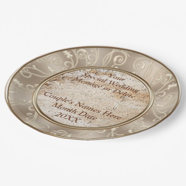 Personalized Beautiful Rustic Wedding Paper Plates (Angled)