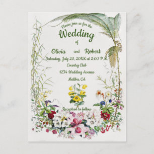 Personalized beautiful tropical floral wedding postcard