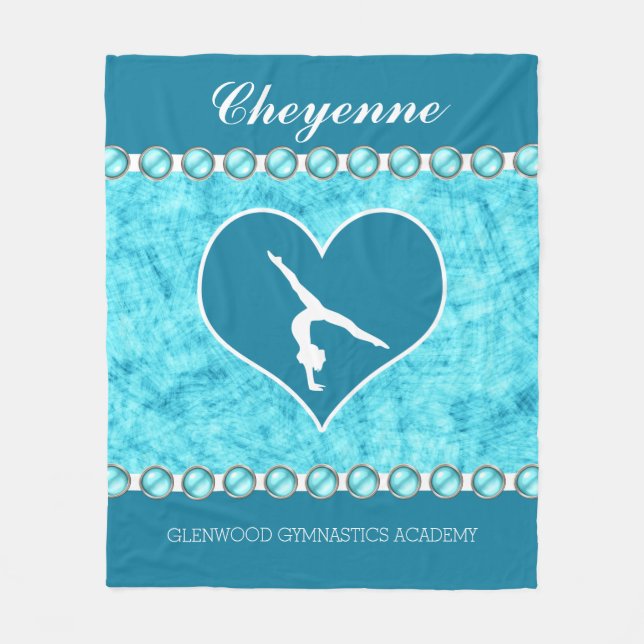 Personalized Beautiful Turquoise Gymnastics Fleece Blanket (Front)
