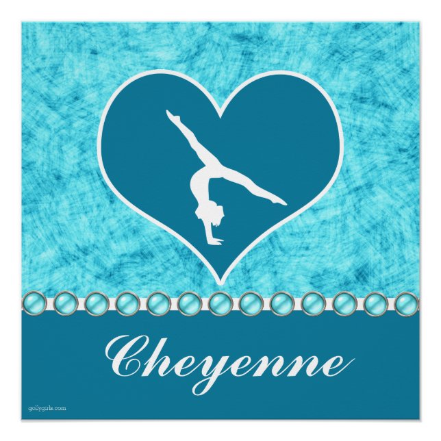 Personalized Beautiful Turquoise Gymnastics Poster (Front)
