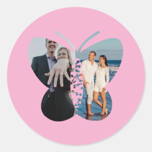 Personalized Beautiful Two Photo Butterfly Custom  Classic Round Sticker