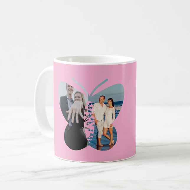 Personalized Beautiful Two Photo Butterfly Custom  Coffee Mug (Front Left)